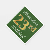 Serviette En Papier Vert, Faux Gold 23ème anniversaire + Nom personnal (Coin)