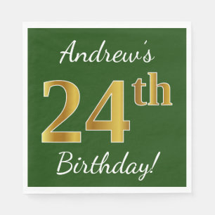 Serviette En Papier Vert, Faux Gold 24e anniversaire + Nom personnalis