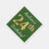Serviette En Papier Vert, Faux Gold 24e anniversaire + Nom personnalis (Coin)