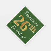 Serviette En Papier Vert, Faux Gold 26e anniversaire + Nom personnalis (Coin)