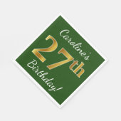 Serviette En Papier Vert, Faux Gold 27e anniversaire + Nom personnalis (Coin)