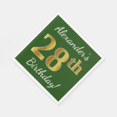 Serviette En Papier Vert, Faux Gold 28e anniversaire + Nom personnalis (Coin)