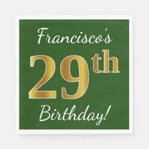 Serviette En Papier Vert, Faux Gold 29e anniversaire + Nom personnalis