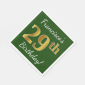 Serviette En Papier Vert, Faux Gold 29e anniversaire + Nom personnalis (Coin)