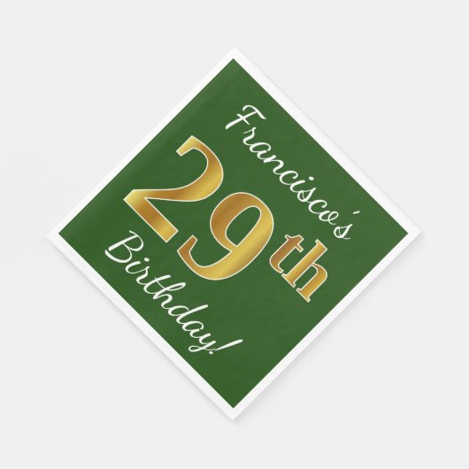 Serviette En Papier Vert, Faux Gold 29e anniversaire + Nom personnalis (Coin)