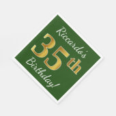Serviette En Papier Vert, Faux Gold 35e anniversaire + Nom personnalis (Coin)