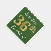 Serviette En Papier Vert, Faux Gold 36e anniversaire + Nom personnalis (Coin)