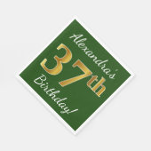 Serviette En Papier Vert, Faux Gold 37e anniversaire + Nom personnalis (Coin)