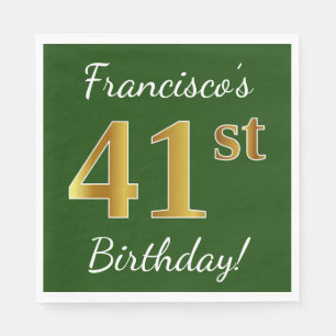 Serviette En Papier Vert, Faux Gold 41e anniversaire + Nom personnalis