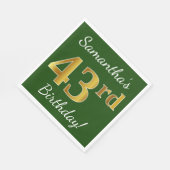 Serviette En Papier Vert, Faux Gold 43ème anniversaire + Nom personnal (Coin)