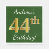 Serviette En Papier Vert, Faux Gold 44e anniversaire + Nom personnalis (Devant)