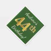 Serviette En Papier Vert, Faux Gold 44e anniversaire + Nom personnalis (Coin)
