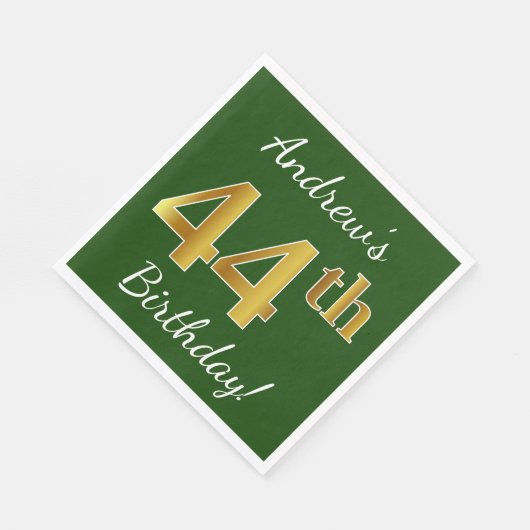 Serviette En Papier Vert, Faux Gold 44e anniversaire + Nom personnalis (Coin)