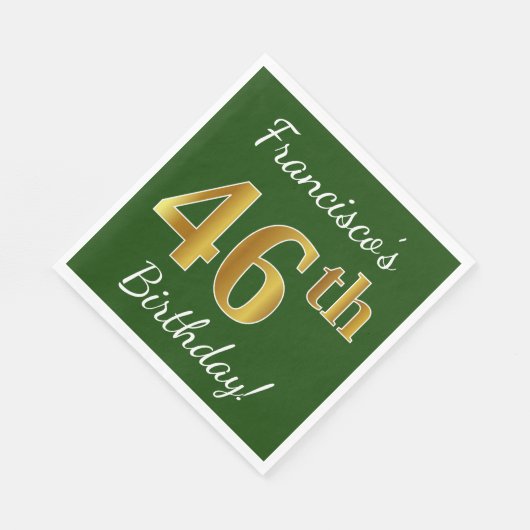 Serviette En Papier Vert, Faux Gold 46e anniversaire + Nom personnalis (Coin)