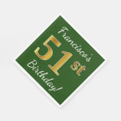 Serviette En Papier Vert, Faux Gold 51e anniversaire + Nom personnalis (Coin)