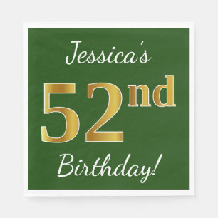 Serviette En Papier Vert, Faux Gold 52e anniversaire + Nom personnalis