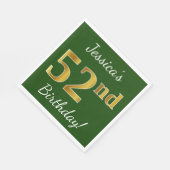 Serviette En Papier Vert, Faux Gold 52e anniversaire + Nom personnalis (Coin)