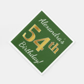 Serviette En Papier Vert, Faux Gold 54e anniversaire + Nom personnalis (Coin)