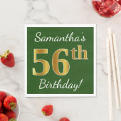 Serviette En Papier Vert, Faux Gold 56e anniversaire + Nom personnalis (En situation)