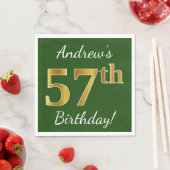 Serviette En Papier Vert, Faux Gold 57e anniversaire + Nom personnalis (En situation)