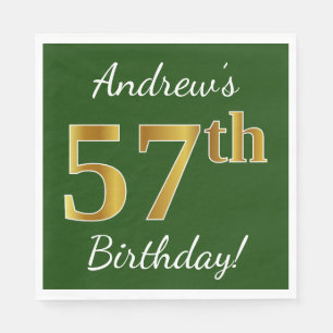 Serviette En Papier Vert, Faux Gold 57e anniversaire + Nom personnalis