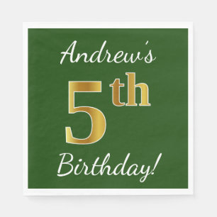 Serviette En Papier Vert, Faux Gold 5e anniversaire + Nom personnalisé
