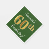 Serviette En Papier Vert, Faux Gold 60e anniversaire + Nom personnalis (Coin)