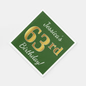 Serviette En Papier Vert, Faux Gold 63e anniversaire + Nom personnalis (Coin)