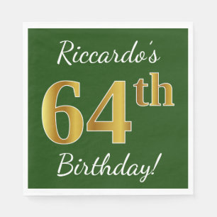 Serviette En Papier Vert, Faux Gold 64e anniversaire + Nom personnalis