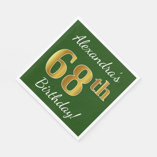 Serviette En Papier Vert, Faux Gold 68e anniversaire + Nom personnalis (Coin)