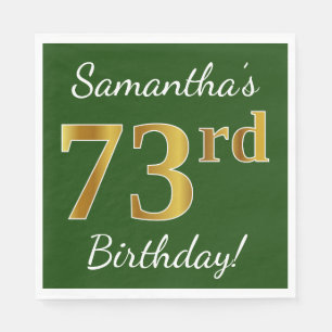 Serviette En Papier Vert, Faux Gold 73e anniversaire + Nom personnalis