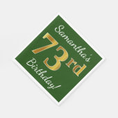 Serviette En Papier Vert, Faux Gold 73e anniversaire + Nom personnalis (Coin)