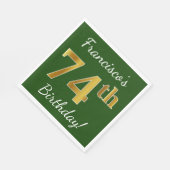 Serviette En Papier Vert, Faux Gold 74e anniversaire + Nom personnalis (Coin)