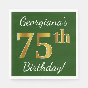 Serviette En Papier Vert, Faux Gold 75e anniversaire + Nom personnalis