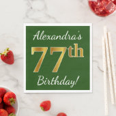 Serviette En Papier Vert, Faux Gold 77e anniversaire + Nom personnalis (En situation)