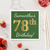 Serviette En Papier Vert, Faux Gold 78e anniversaire + Nom personnalis (En situation)