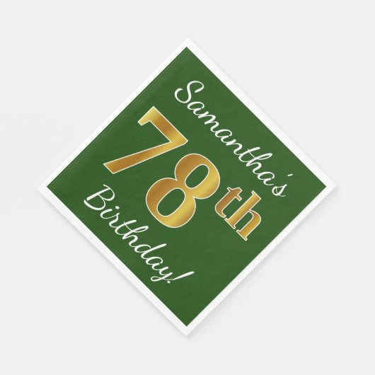 Serviette En Papier Vert, Faux Gold 78e anniversaire + Nom personnalis (Coin)