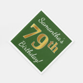 Serviette En Papier Vert, Faux Gold 79e anniversaire + Nom personnalis (Coin)