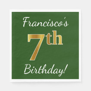Serviette En Papier Vert, Faux Gold 7e anniversaire + Nom personnalisé