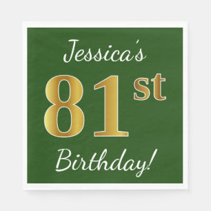 Serviette En Papier Vert, Faux Gold 81e anniversaire + Nom personnalis