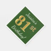 Serviette En Papier Vert, Faux Gold 81e anniversaire + Nom personnalis (Coin)
