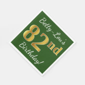 Serviette En Papier Vert, Faux Gold 82e anniversaire + Nom personnalis (Coin)