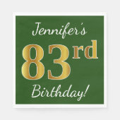 Serviette En Papier Vert, Faux Gold 83ème anniversaire + Nom personnal (Devant)