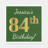 Serviette En Papier Vert, Faux Gold 84e anniversaire + Nom personnalis (Devant)