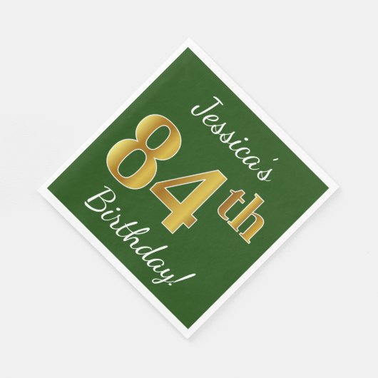 Serviette En Papier Vert, Faux Gold 84e anniversaire + Nom personnalis (Coin)