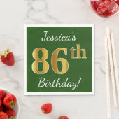 Serviette En Papier Vert, Faux Gold 86e anniversaire + Nom personnalis (En situation)