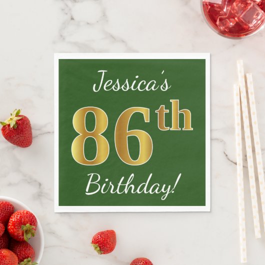 Serviette En Papier Vert, Faux Gold 86e anniversaire + Nom personnalis (En situation)