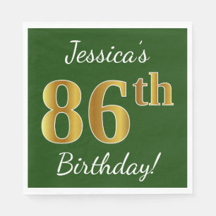 Serviette En Papier Vert, Faux Gold 86e anniversaire + Nom personnalis
