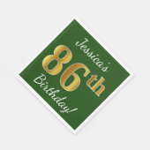 Serviette En Papier Vert, Faux Gold 86e anniversaire + Nom personnalis (Coin)