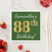 Serviette En Papier Vert, Faux Gold 88e anniversaire + Nom personnalis (En situation)
